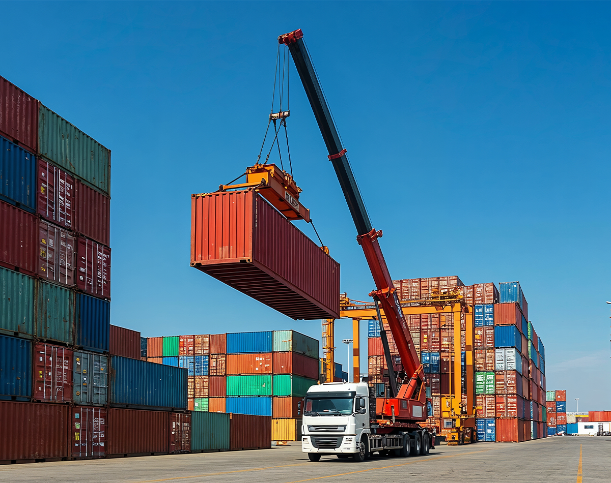 Shipping containers loaded at port
